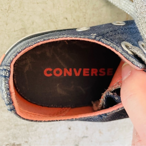 Kids Converse All Star Blue Glitter Low Top Sneakers - Picture 10 of 11